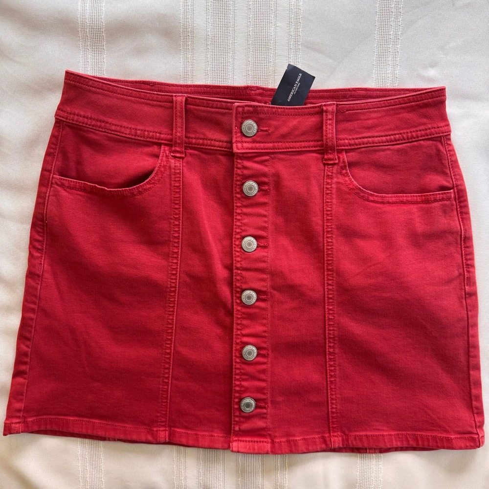 American Eagle Red Denim Mini Skirt Super Size 12 NWT